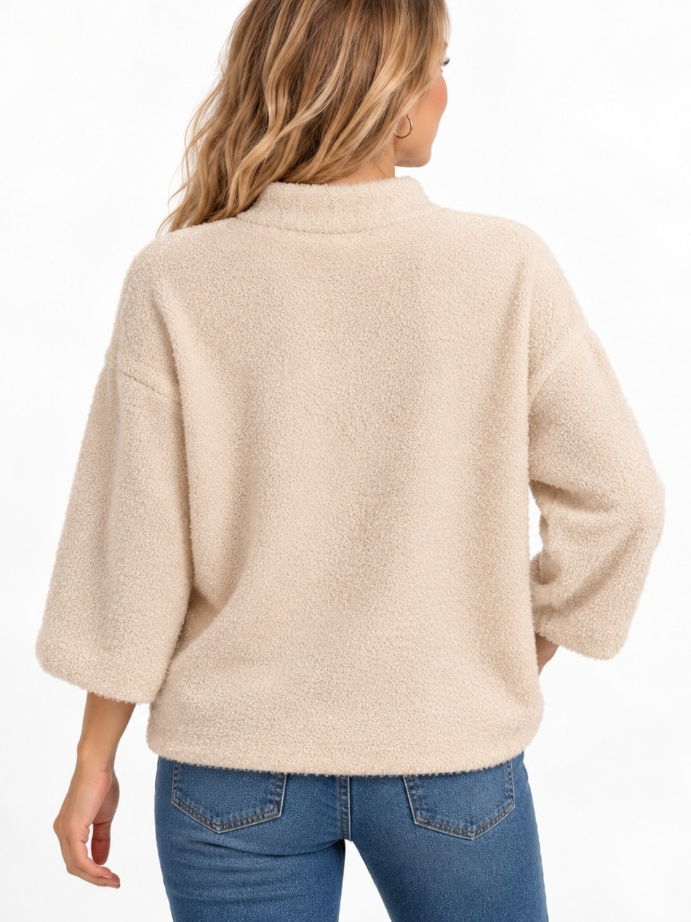 Chico's Size 2 Large L Cozy Mock Neck Sweater English Cream NWT 3/4 Sleeve - Picture 2 of 10